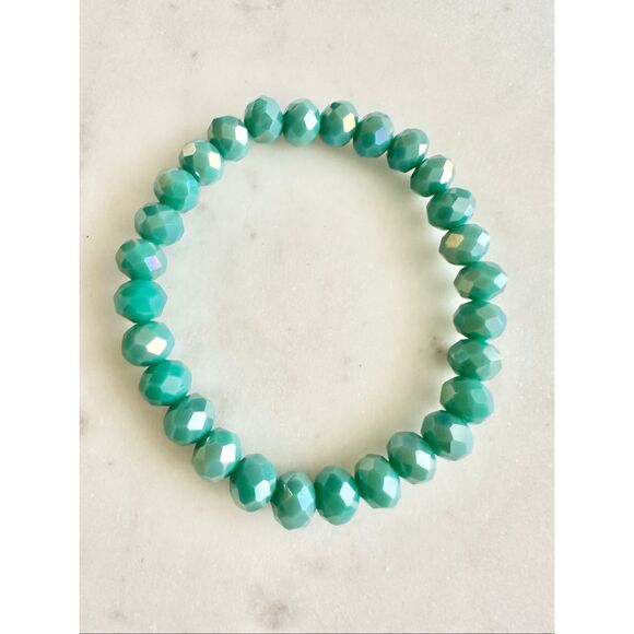 Aqua Green stretch beaded sparkle bracelet - Picture 1 of 3